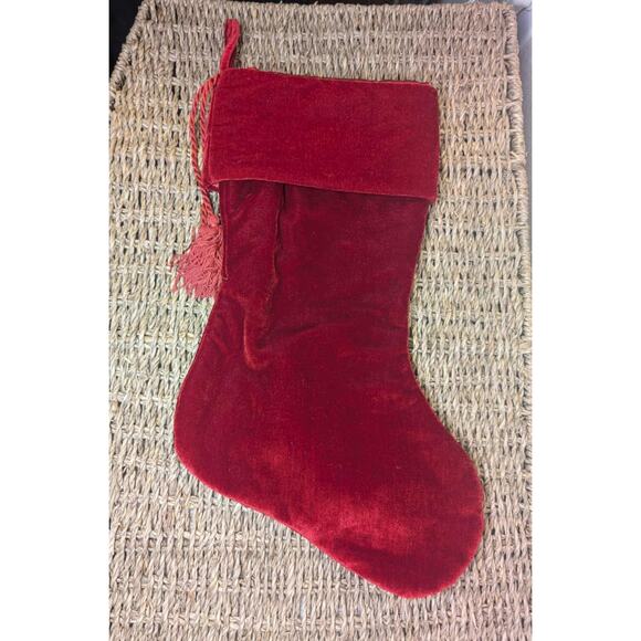 Velvet Solid Red Christmas Stocking With Tassels Holiday Home Decor 18" - Picture 1 of 6